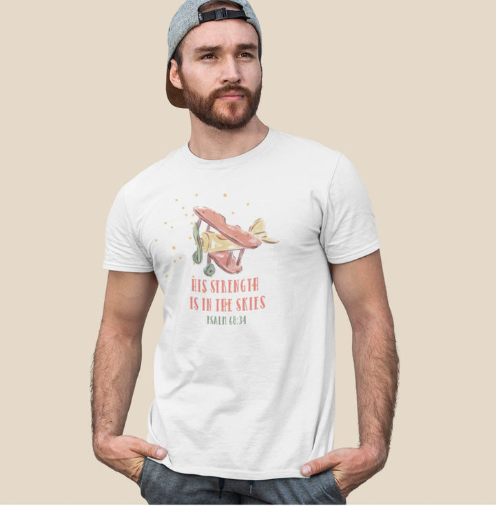 His strength is in the skies tee - Emerald Promise