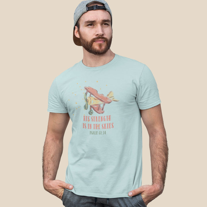 His strength is in the skies tee - Emerald Promise