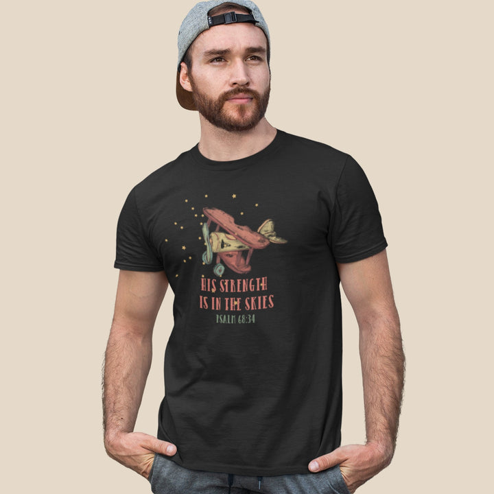 His strength is in the skies tee - Emerald Promise