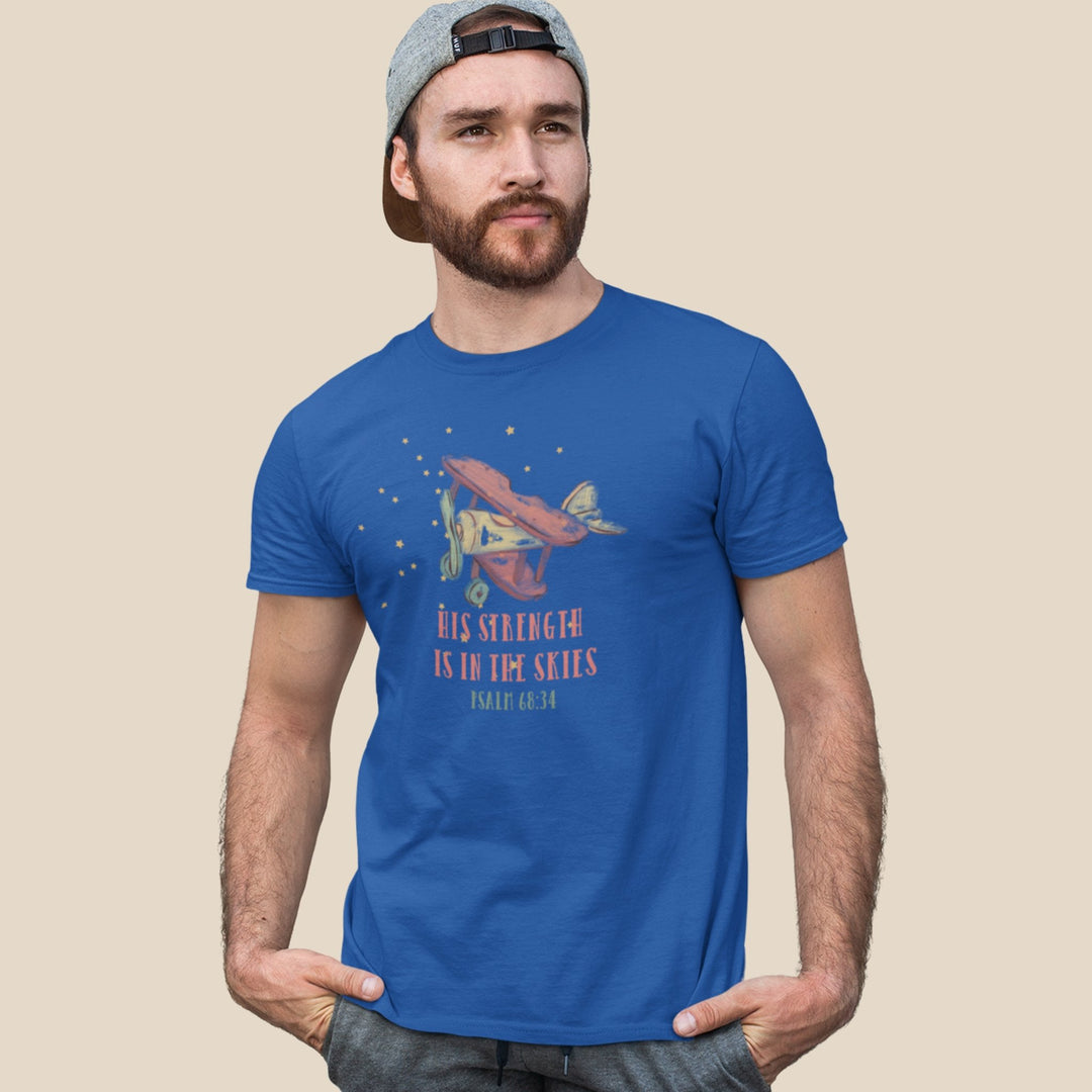 His strength is in the skies tee - Emerald Promise
