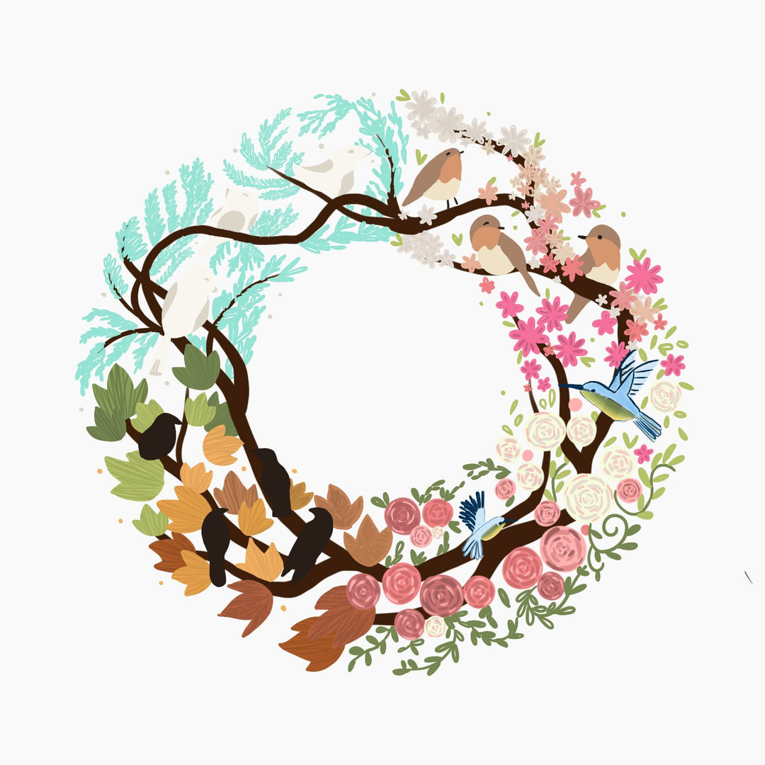 a flower wreath of all the seasons